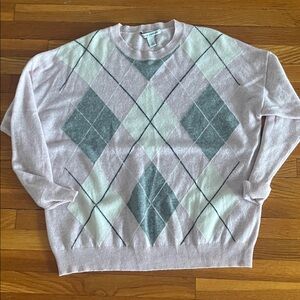 Autumn Cashmere Argyle Crewneck Sweater - Pink and Gray
